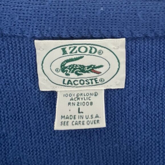 Izod Lacoste Grandpa Cardigan Sweater Mens L Mr Rogers Orlon Vintage Made in USA - Picture 7 of 9